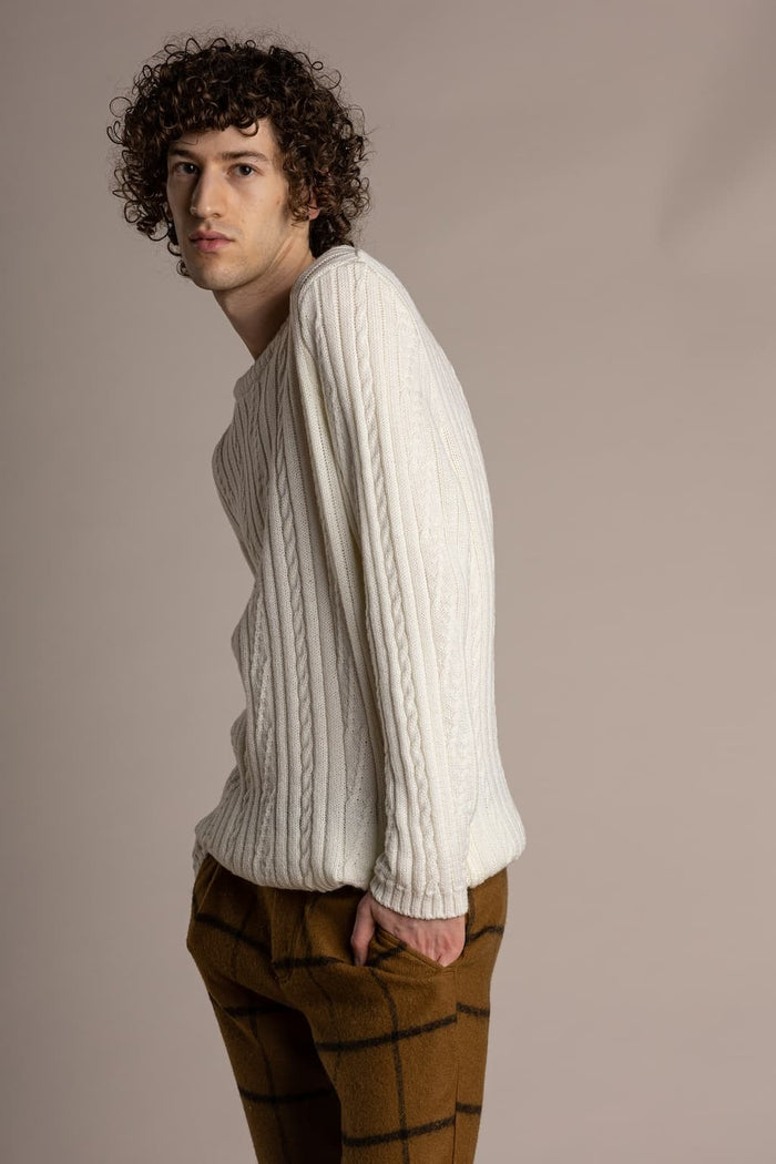 jagvi Pull Marin laine mérinos torsadé écru