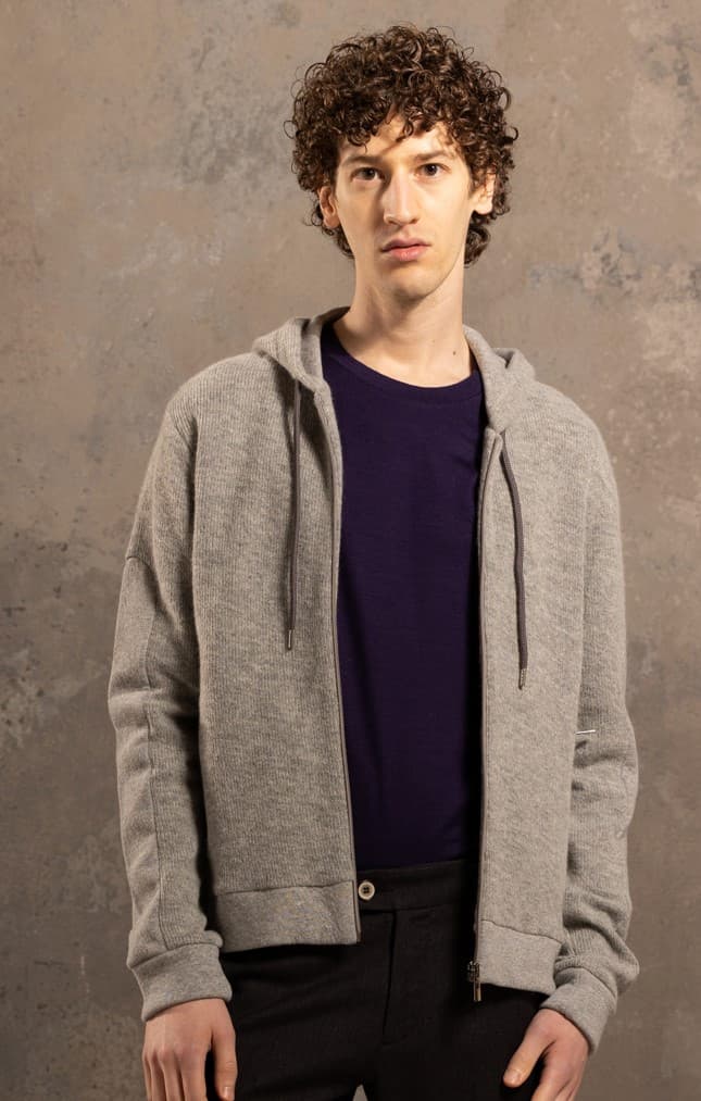 jagvi Sweat à capuche en coton laine gris chiné