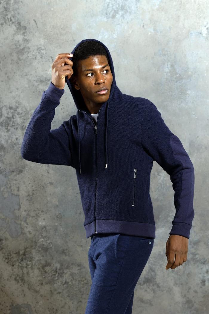 Jagvi Sweat à Capuche En Coton Laine Marine