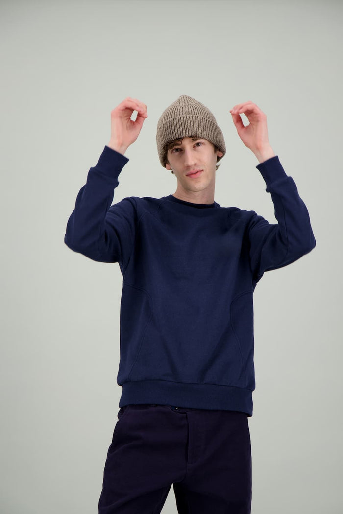 Jagvi Sweat Col Rond Coton Laine Marine