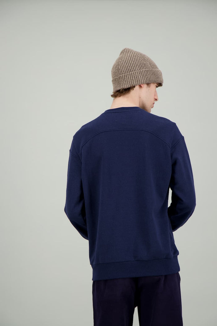 Jagvi Sweat Col Rond Coton Laine Marine
