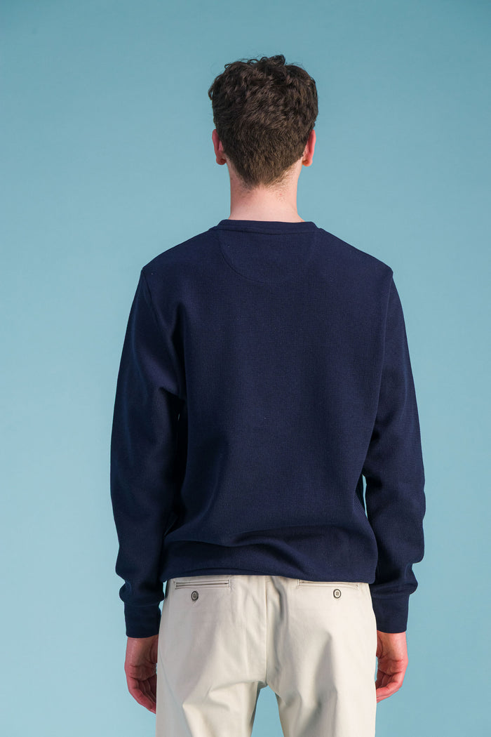 Jagvi Sweat Col Rond Coton Nid D'abeille Marine