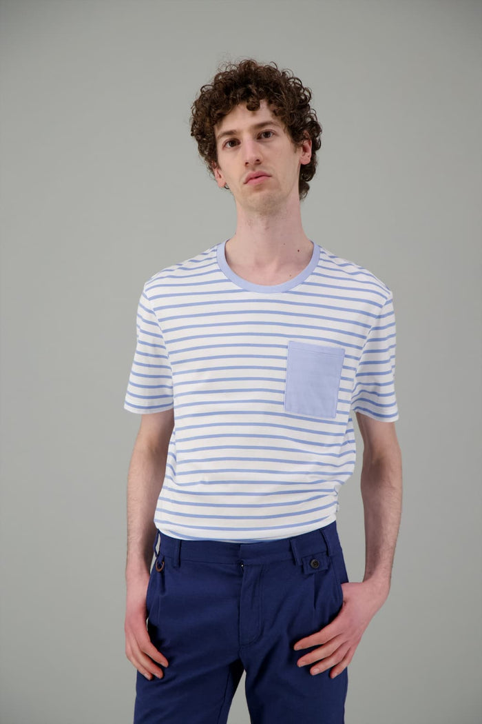 jagvi T Shirt marinière blanc bleu ciel