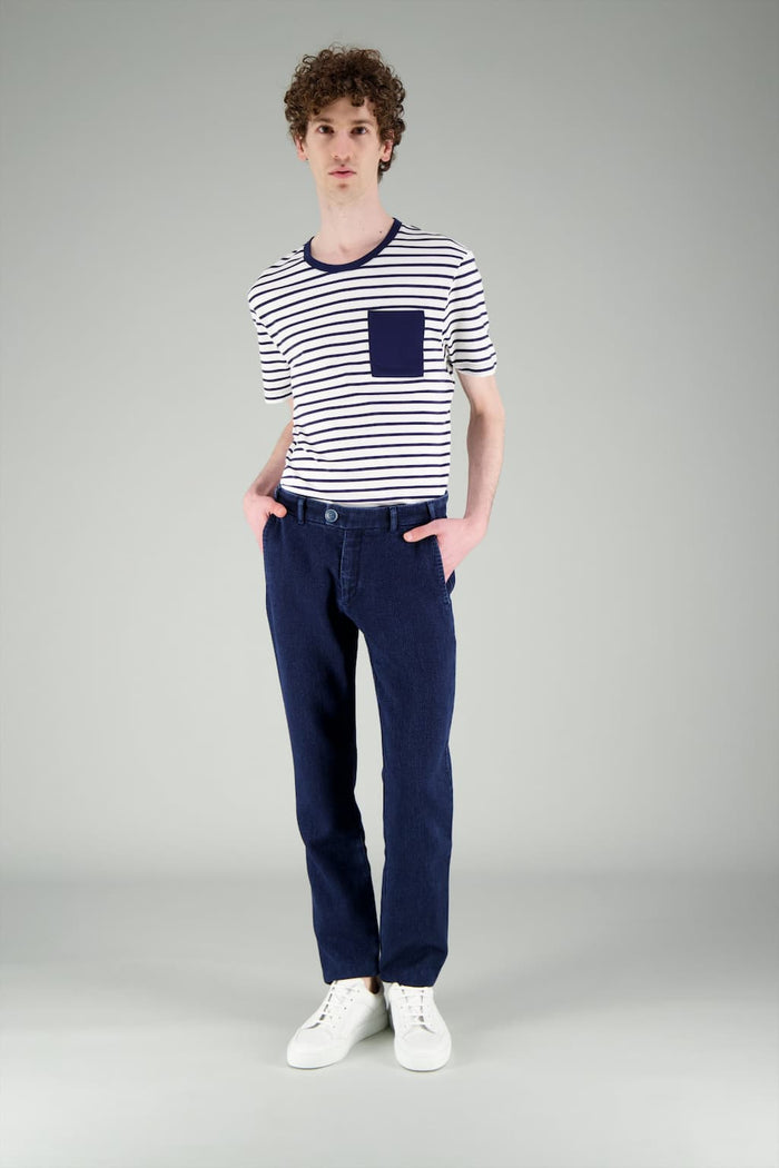 Jagvi T Shirt Marinière Blanc Bleu Marine