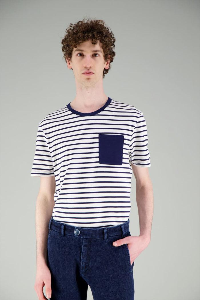 jagvi T Shirt marinière blanc bleu marine