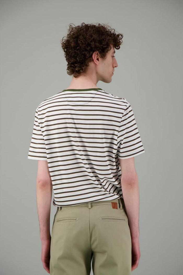 Jagvi T Shirt Marinière Blanc Kaki