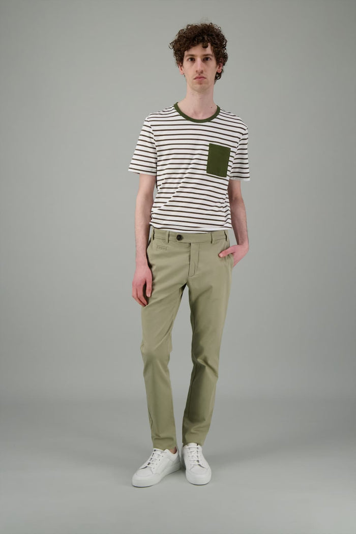 Jagvi T Shirt Marinière Blanc Kaki