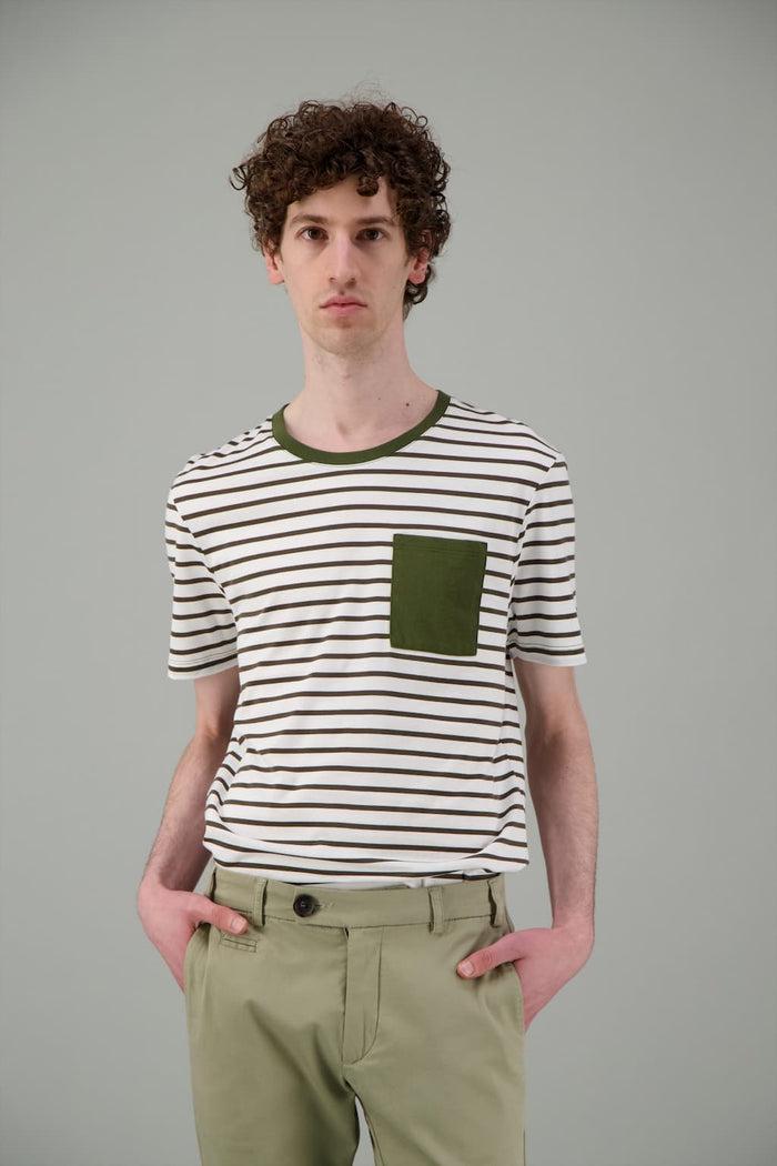 jagvi T Shirt marinière blanc kaki