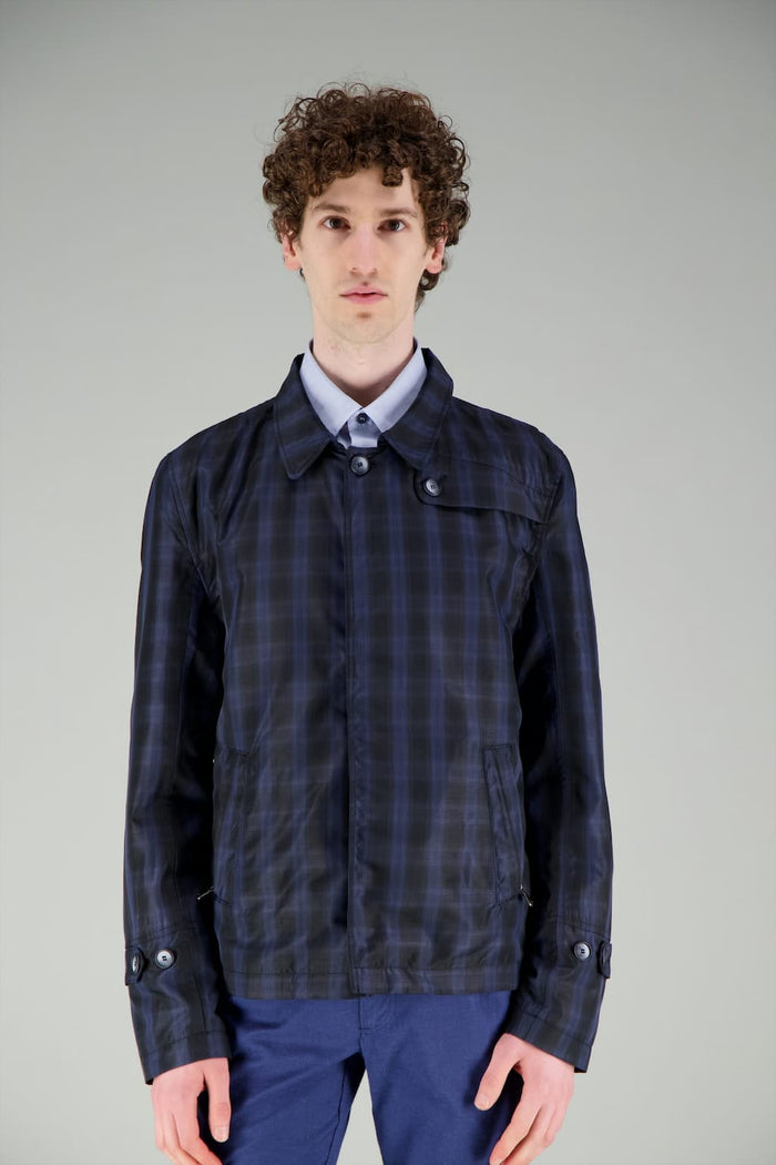 jagvi Trench court avant garde carreaux bleus