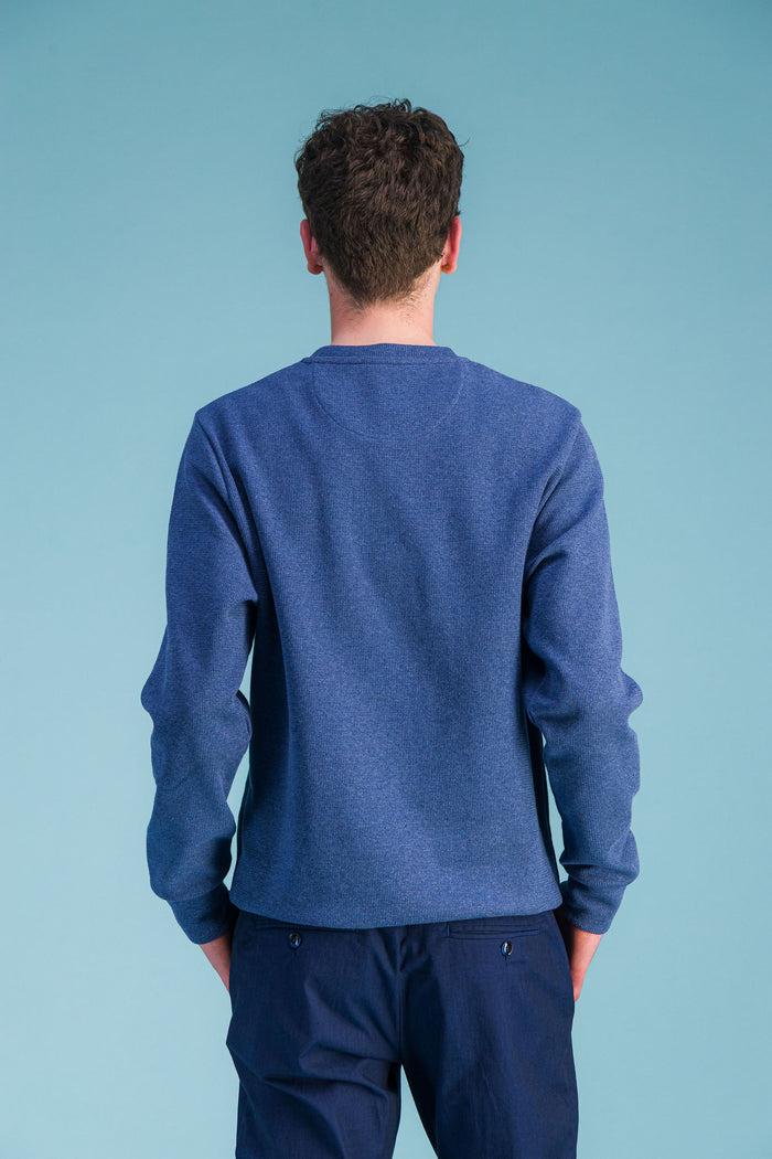 Jagvi Sweat Col Rond Coton Nid D'abeille Bleu Chiné