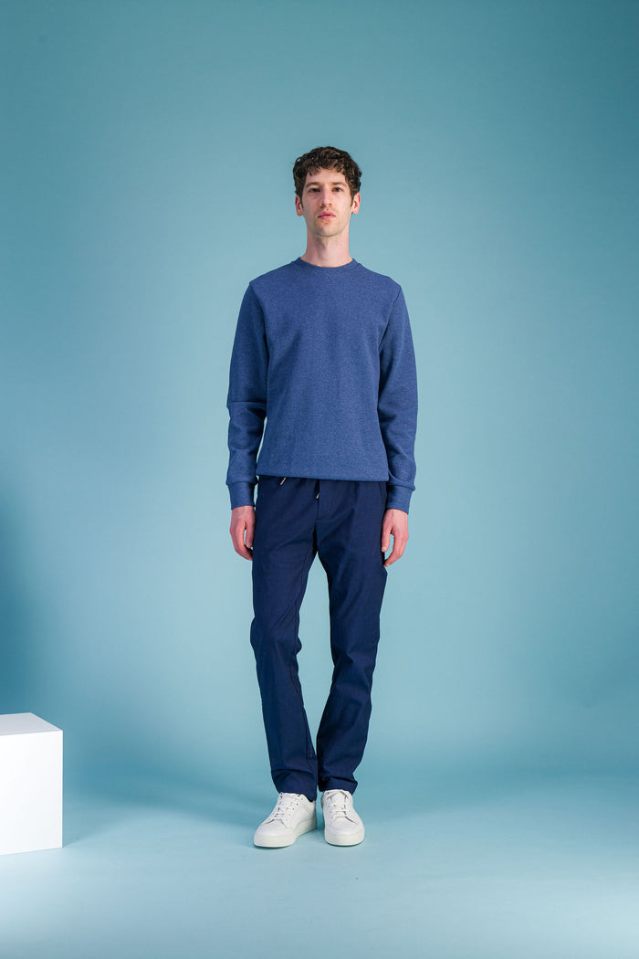 jagvi Sweat col rond coton nid d'abeille bleu chiné