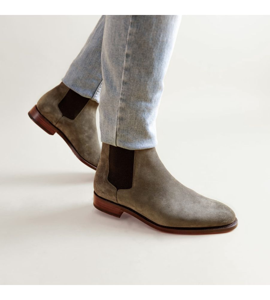 Jean Baptiste Rautureau Dandy Boot Chelsea En Cuir Velours Kaki