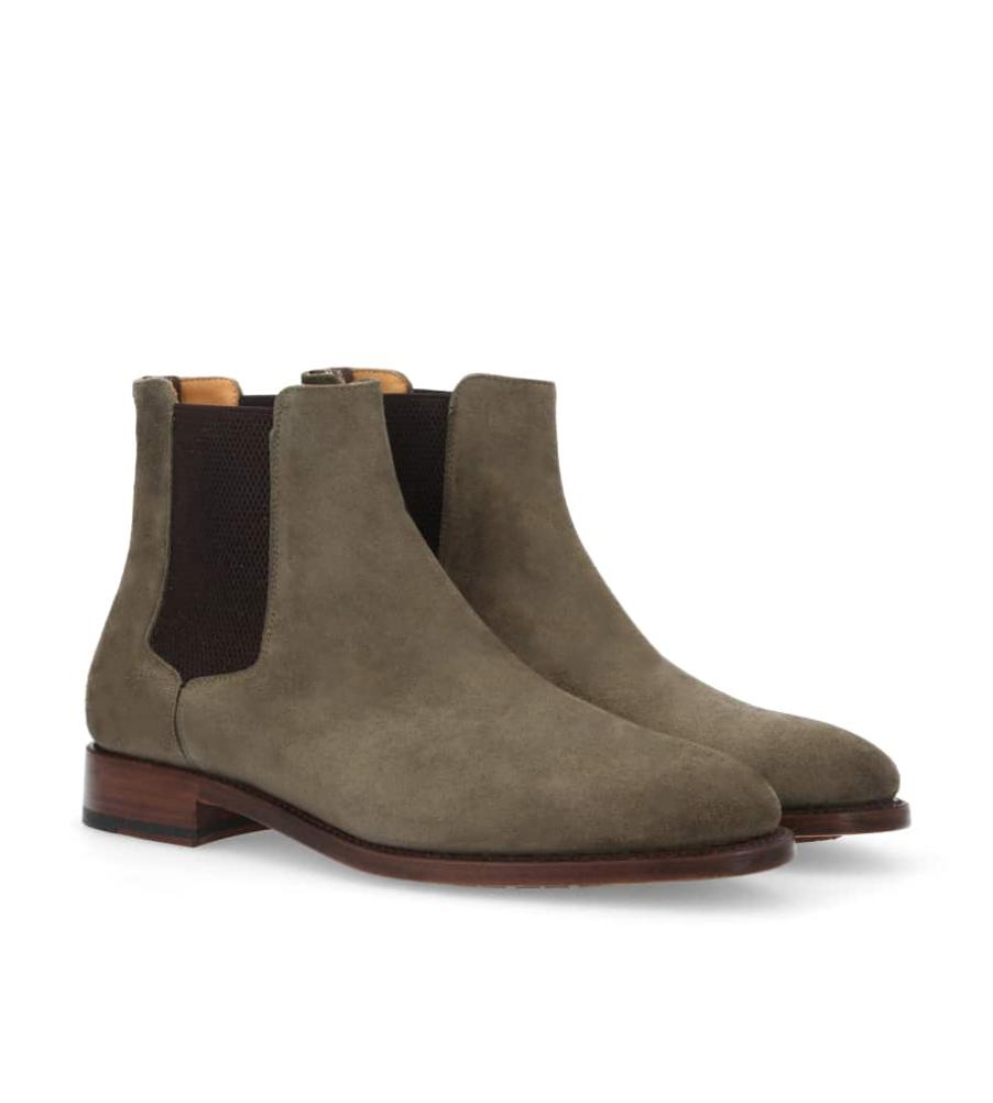 Jean Baptiste Rautureau Dandy Boot Chelsea En Cuir Velours Kaki