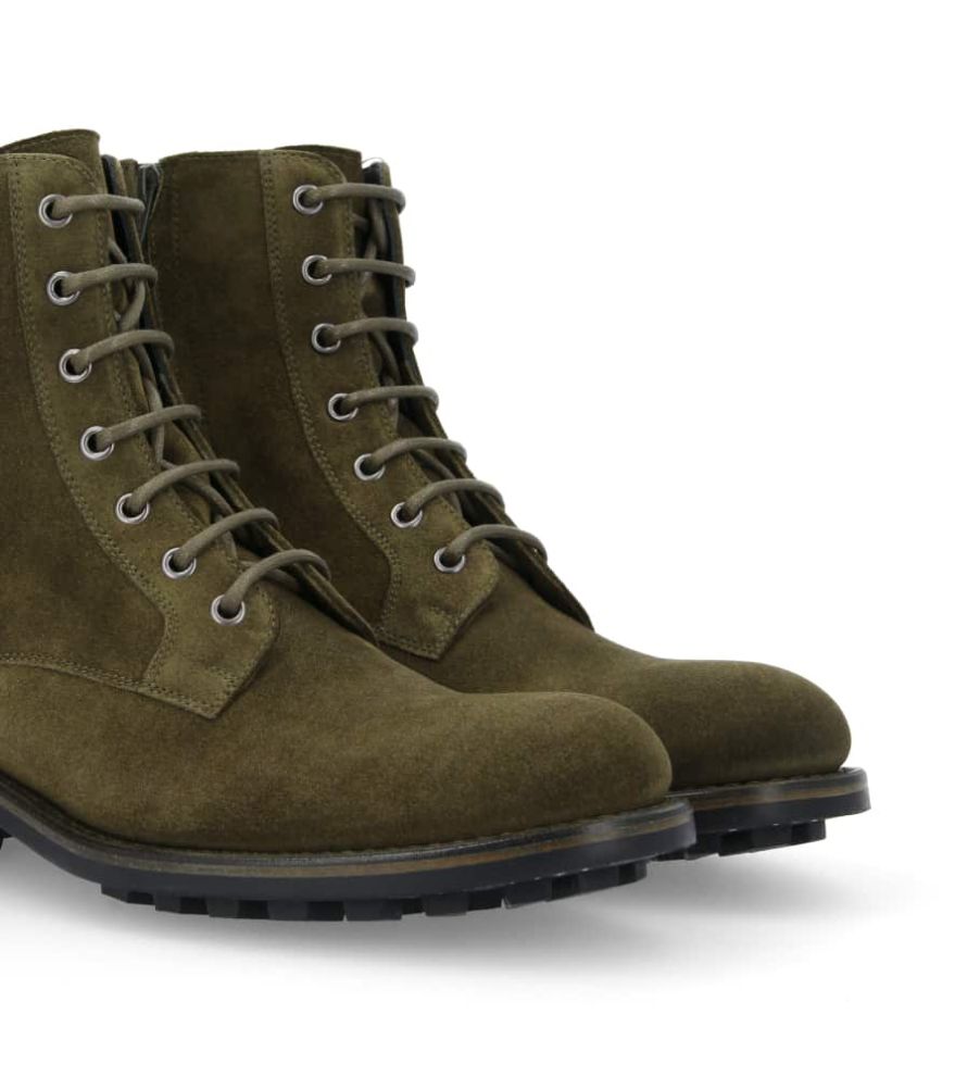 Jean Baptiste Rautureau Hyrod Boot à Lacets Zippée En Cuir Velours Kaki