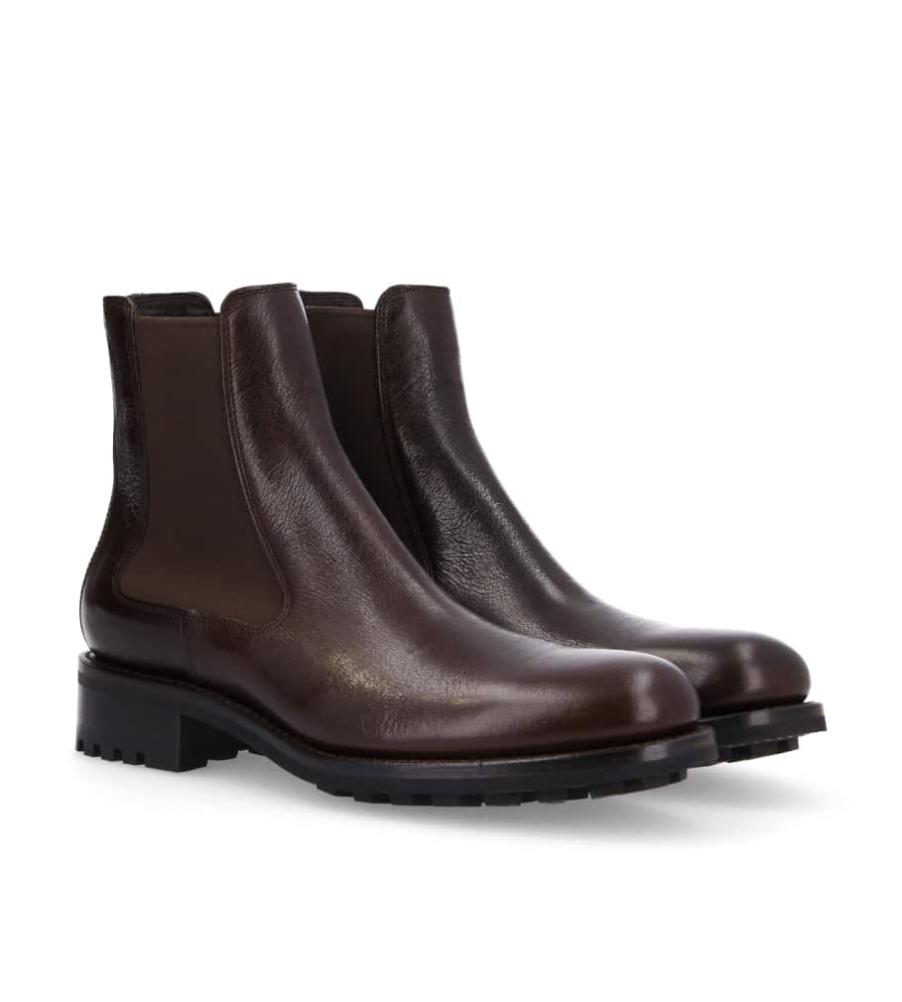 Jean Baptiste Rautureau Hyrod Boot Chelsea En Cuir Grainé Marron Sur Semelle Crantée