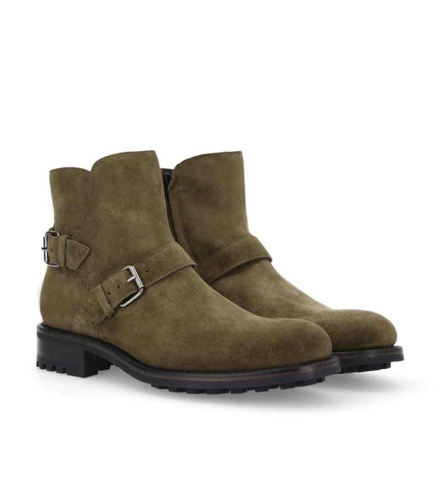 Jean Baptiste Rautureau Hyrod Boot Zippée à Double Boucle En Cuir Velours Kaki
