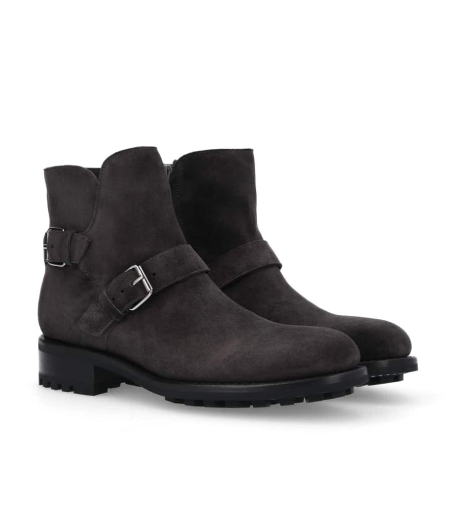 Jean Baptiste Rautureau Hyrod Boot Zippée à Double Boucle En Cuir Velours Anthracite