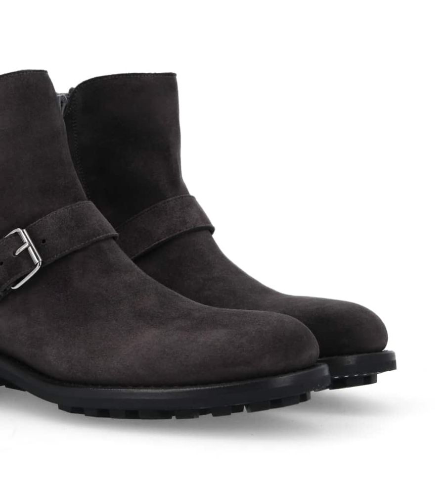 Jean Baptiste Rautureau Hyrod Boot Zippée à Double Boucle En Cuir Velours Anthracite