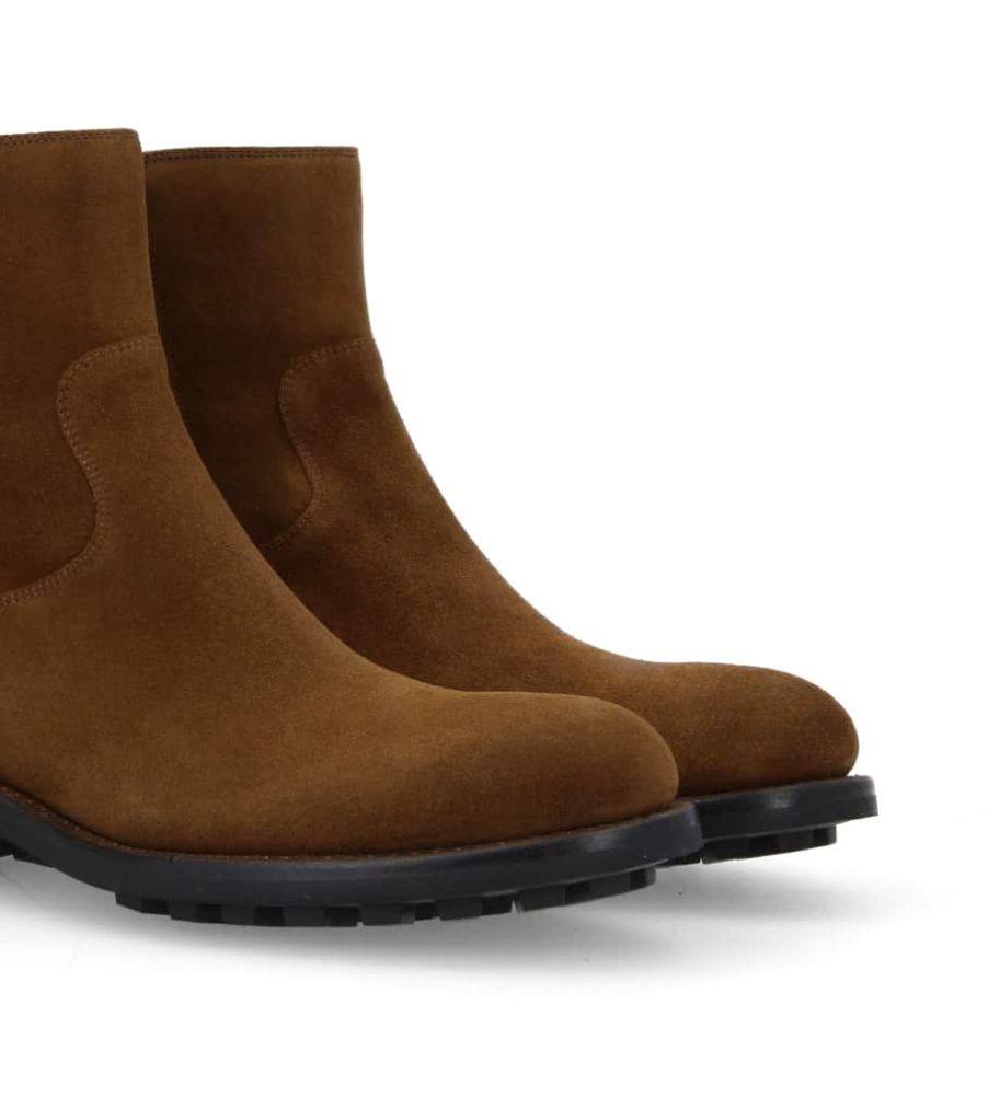 Jean Baptiste Rautureau Hyrod Boots Biker Zippées En Cuir Velours Châtaigne