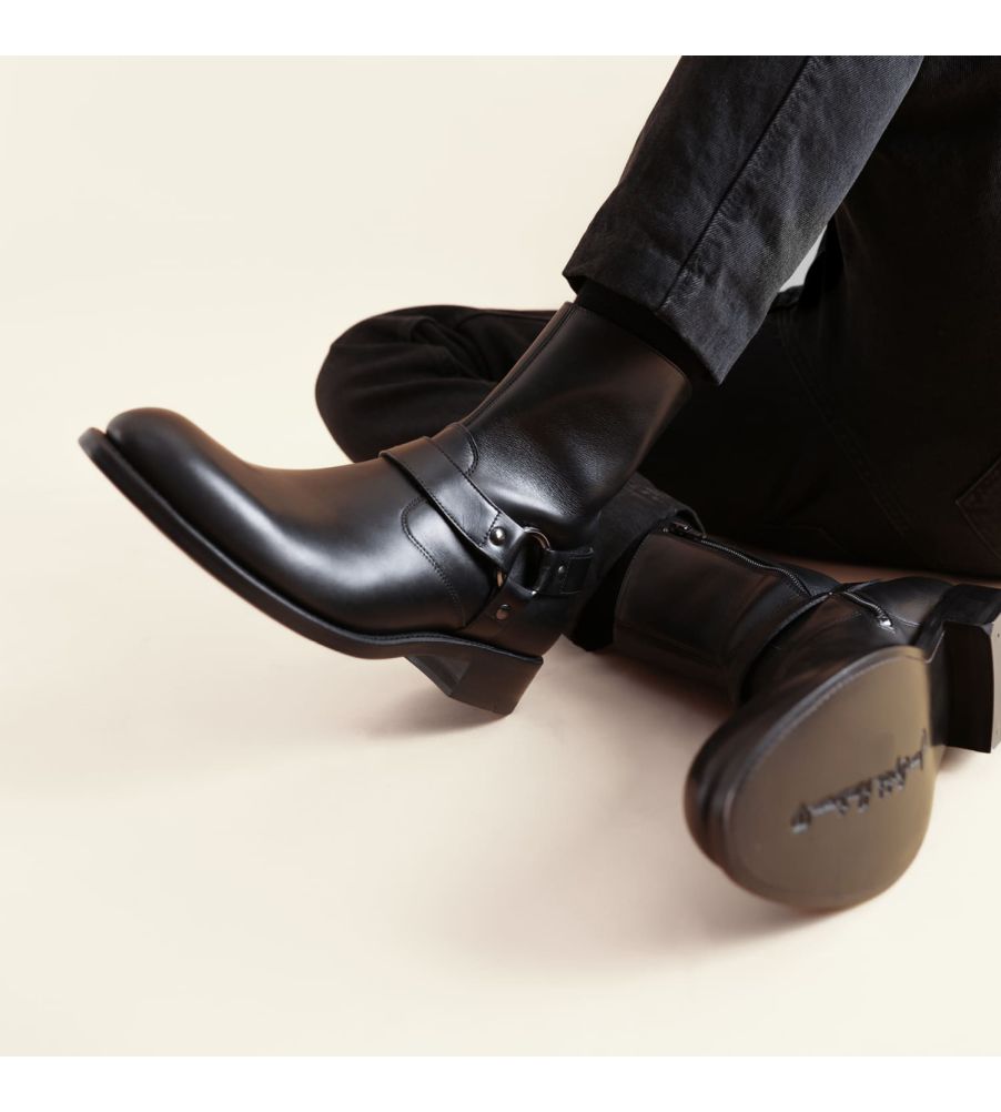 Jean Baptiste Rautureau Kentucky Boot Zippée à Harnais En Cuir Lisse Noir
