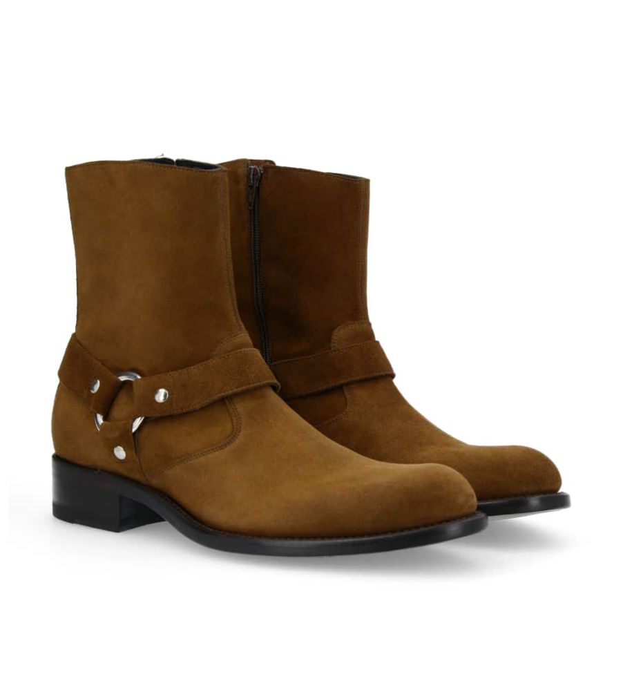 Jean Baptiste Rautureau Kentucky Boot Zippée à Harnais En Cuir Velours Chataigne