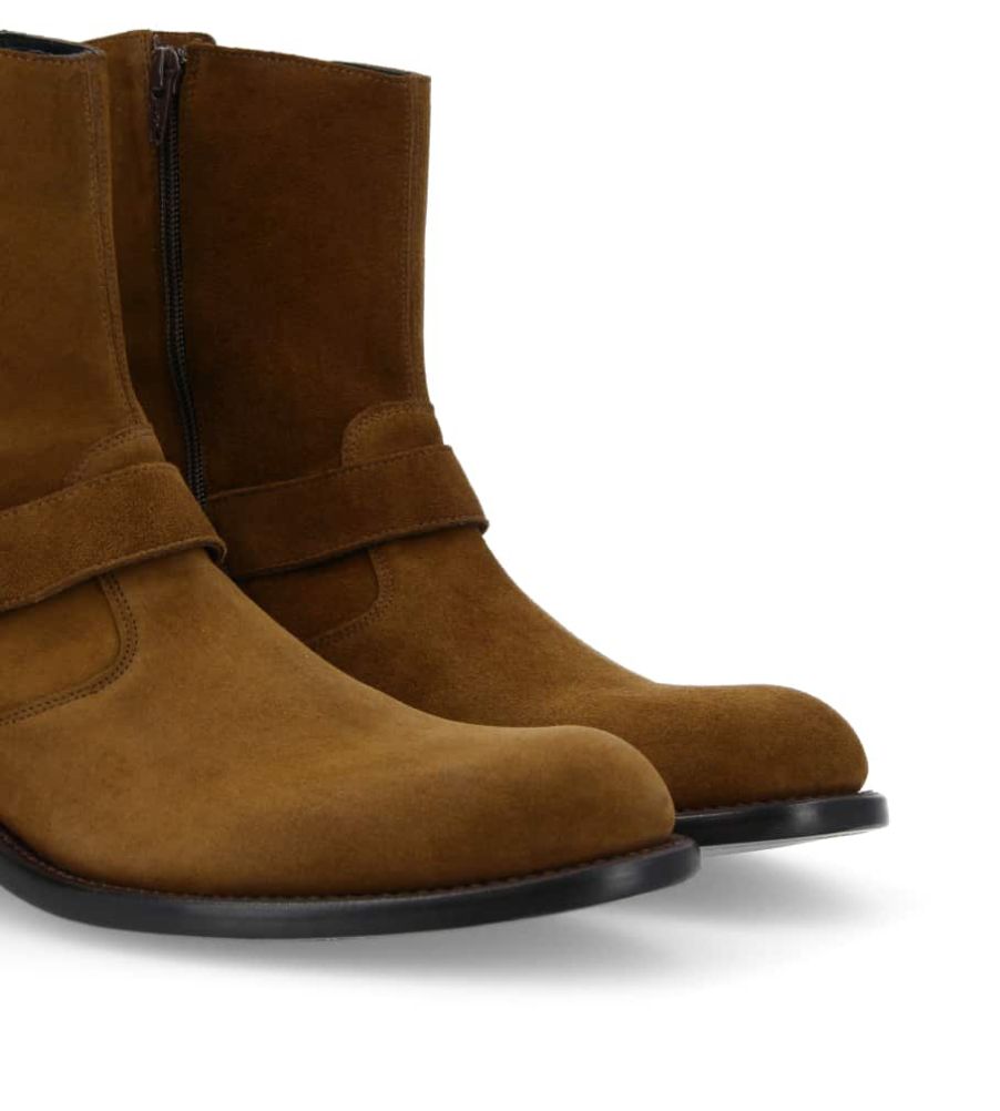 Jean Baptiste Rautureau Kentucky Boot Zippée à Harnais En Cuir Velours Chataigne