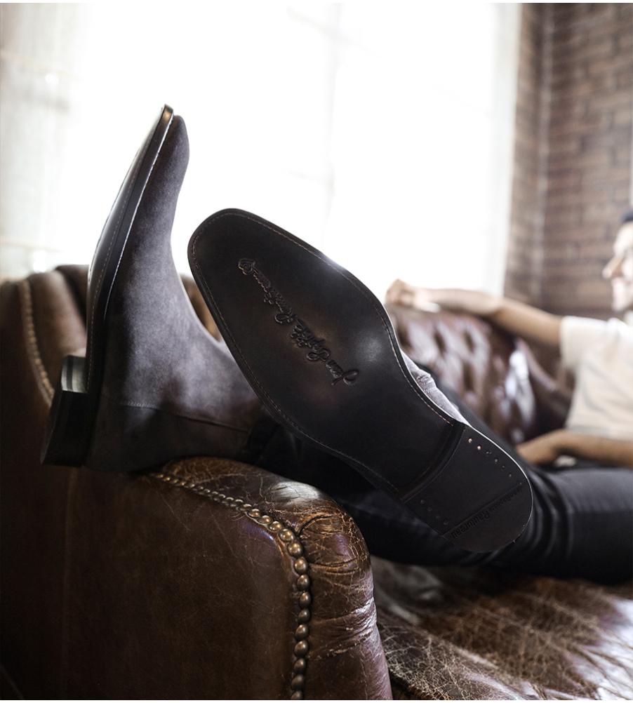 Jean Baptiste Rautureau Romain Boot Zippée En Cuir Velours Anthracite