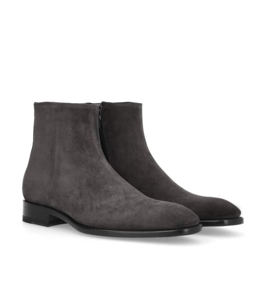 Jean Baptiste Rautureau Romain Boot Zippée En Cuir Velours Anthracite