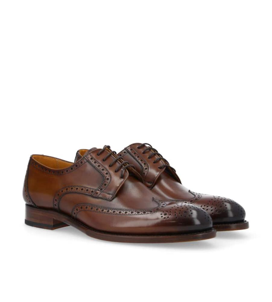 jean Baptiste Rautureau Stanley Derby Brogues En Cuir Lisse Patiné Marron