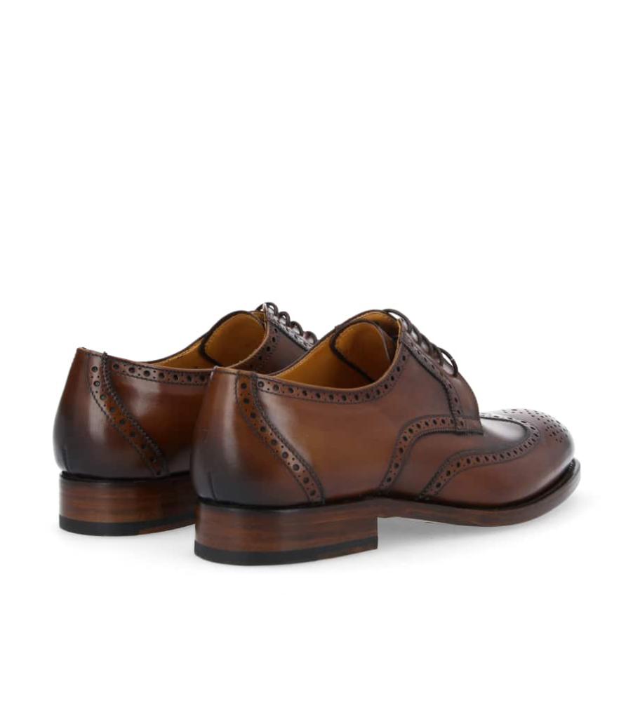 jean Baptiste Rautureau Stanley Derby Brogues En Cuir Lisse Patiné Marron