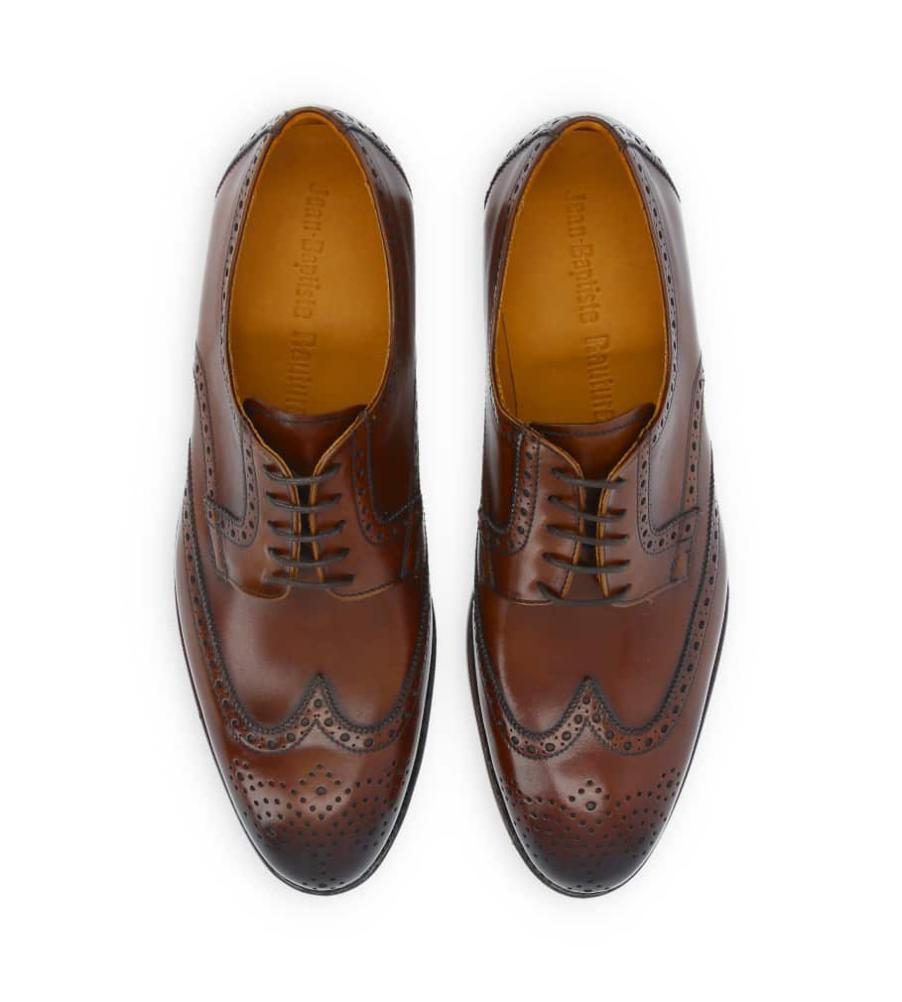 jean Baptiste Rautureau Stanley Derby Brogues En Cuir Lisse Patiné Marron