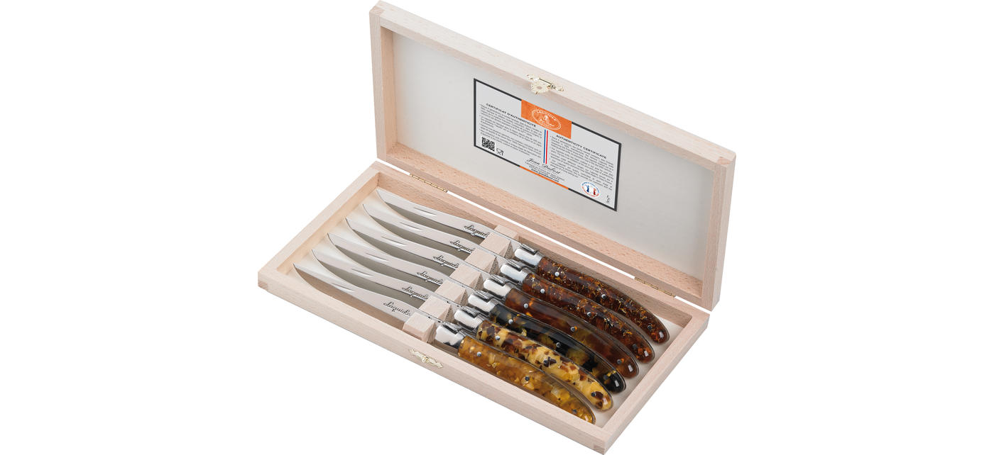 jean dubost Coffret 6 couteaux Laguiole acrylique façon écaille