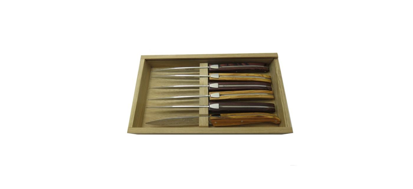 jean dubost Coffret 6 couteaux Stand'up Laguiole Jean Dubost manches bois mixés