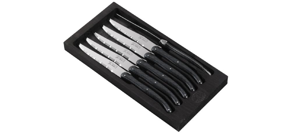 jean dubost Coffret 6 couteaux steak Laguiole décor carbone brillant