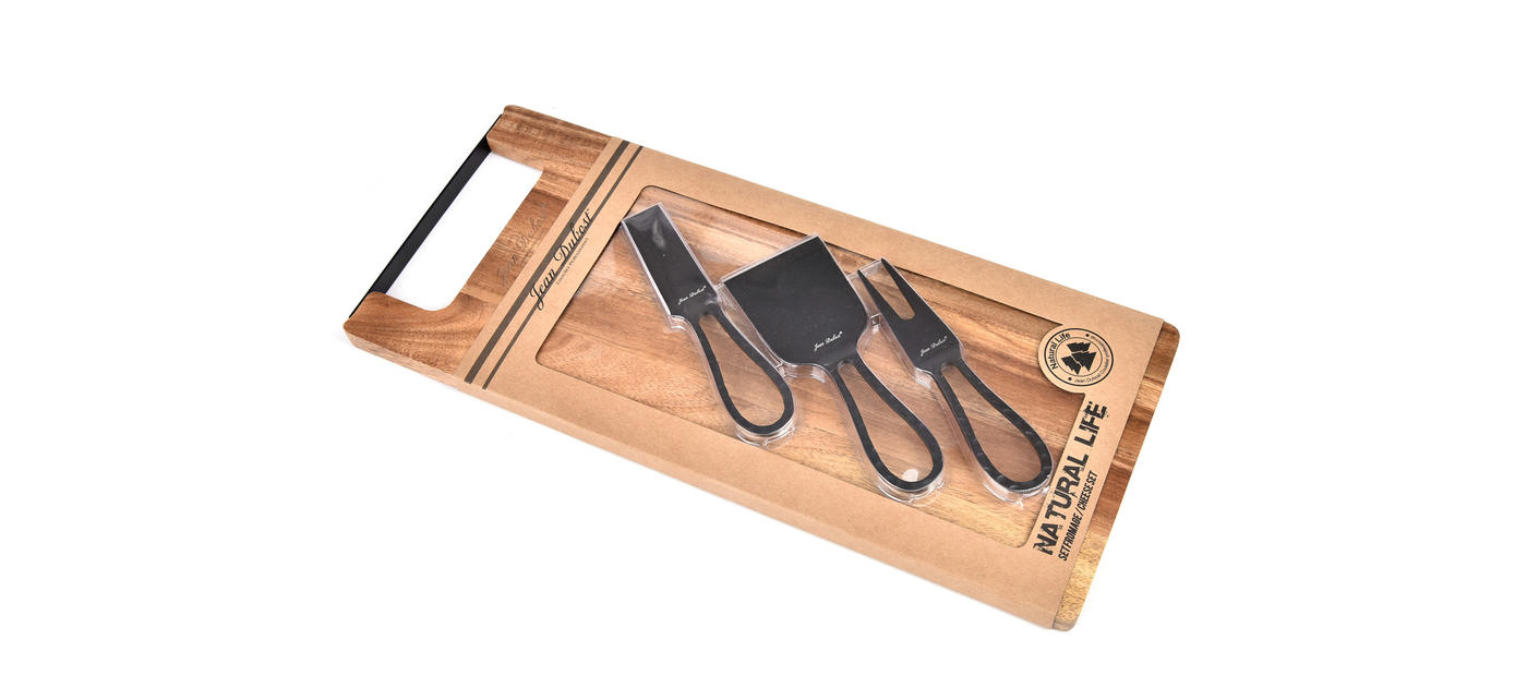 Jean Dubost Jean Dubost Planche à Fromage Bois D'acacia Et Ustensiles Noirs