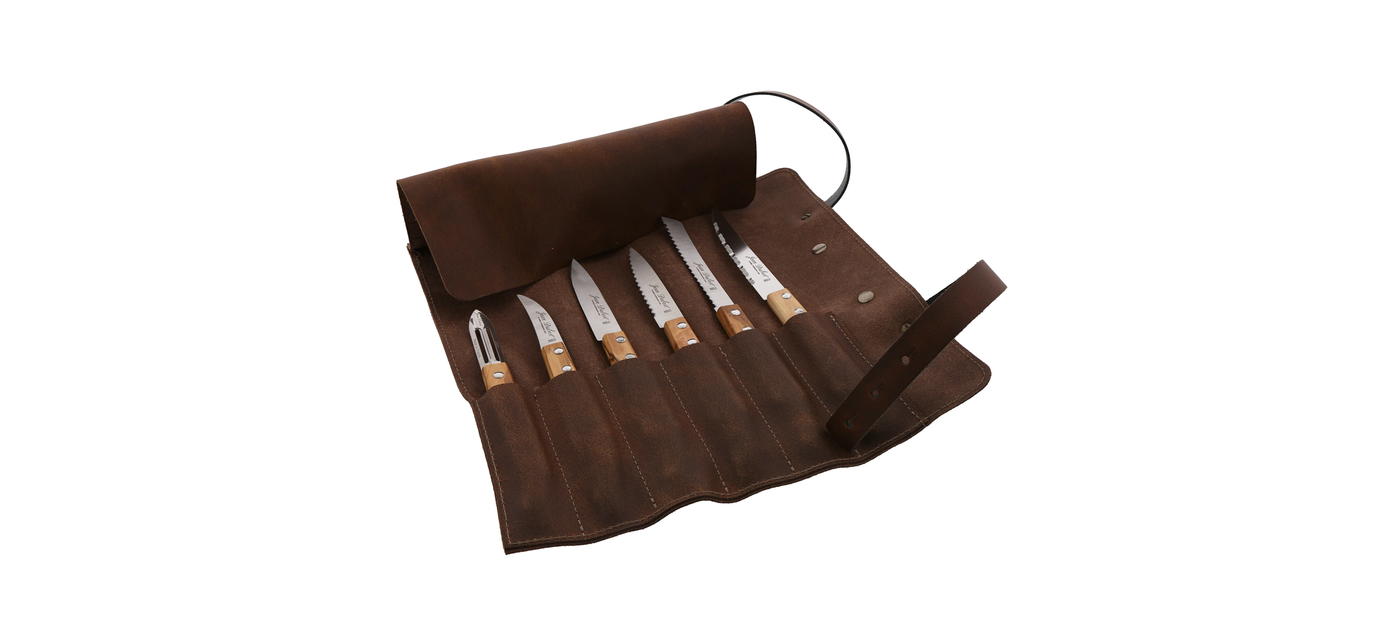 Jean Dubost La Sacoche à Outils Du Cuisinier Et Ses 6 Couteaux De Cuisine Fabrication Française Signés Jean Dubost