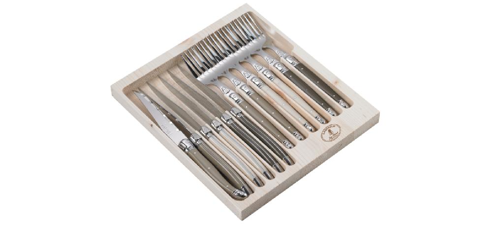 jean dubost Ménagère 12 pièces Laguiole manches coloris lin