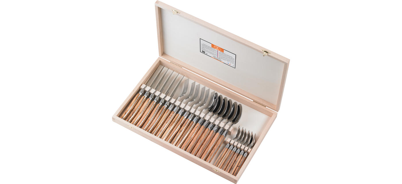 jean dubost Ménagère 24 pièces Laguiole manches bois d'olivier