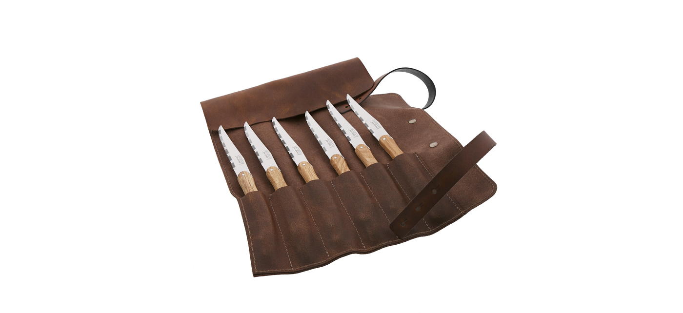 Jean Dubost Sacoche Cuir Couteaux Steak Jean Dubost Laguiole Fabrication Francaise
