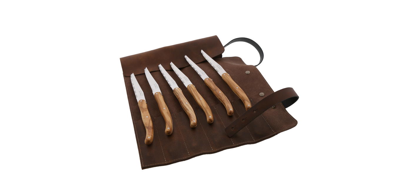 Jean Dubost Sacoche Cuir Couteaux Steak Jean Dubost Laguiole Fabrication Francaise