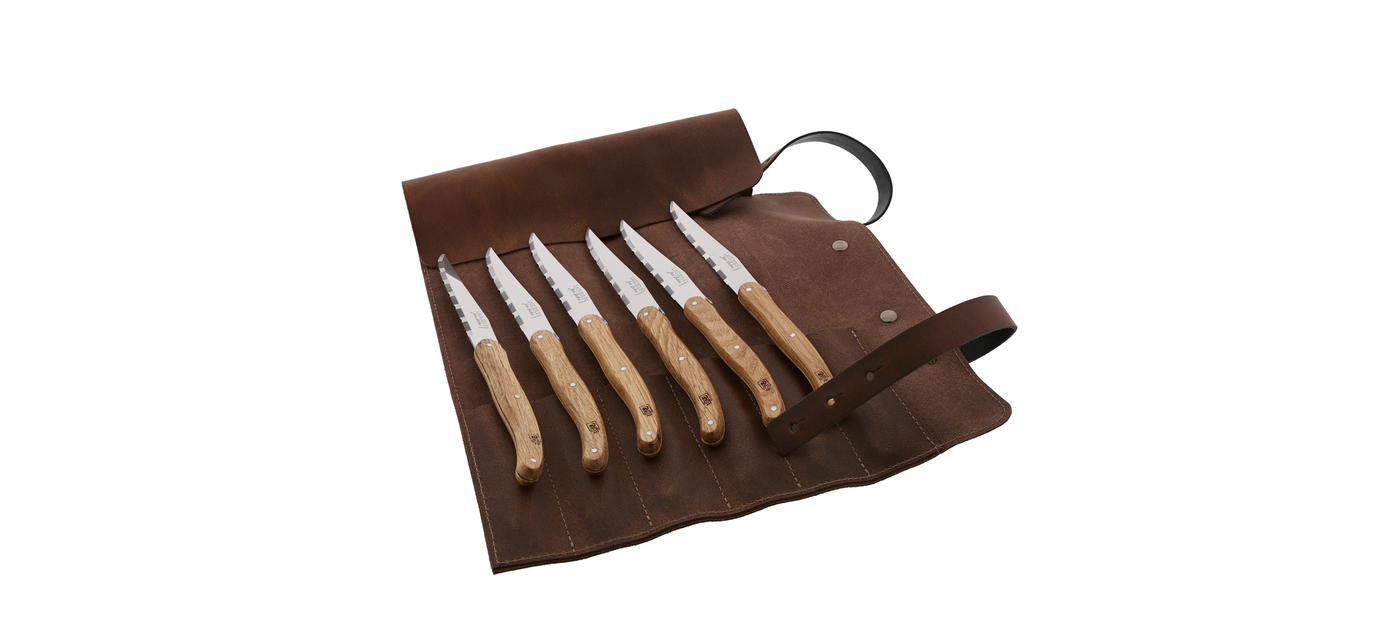 jean dubost Sacoche cuir couteaux steak Jean Dubost Laguiole fabrication francaise