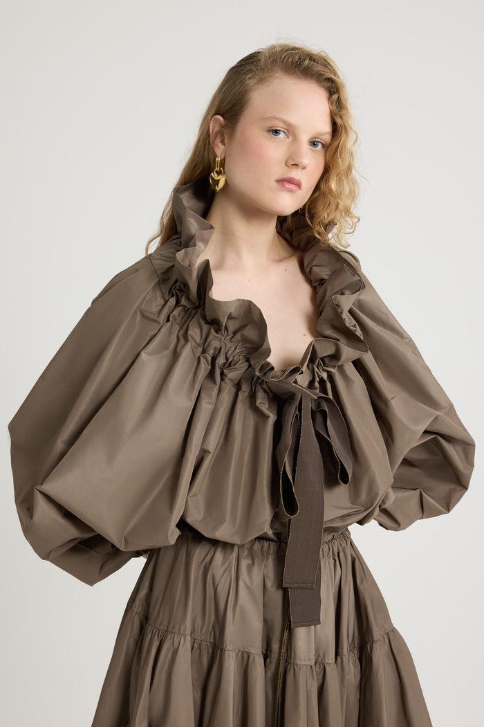 Jean Patou Blouse à Manches Bouffantes En Faille Recyclée Mocha