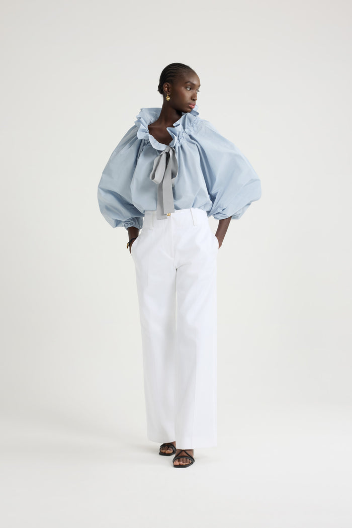 Jean Patou Blouse à Manches Bouffantes En Faille Recyclée Pearl Blue