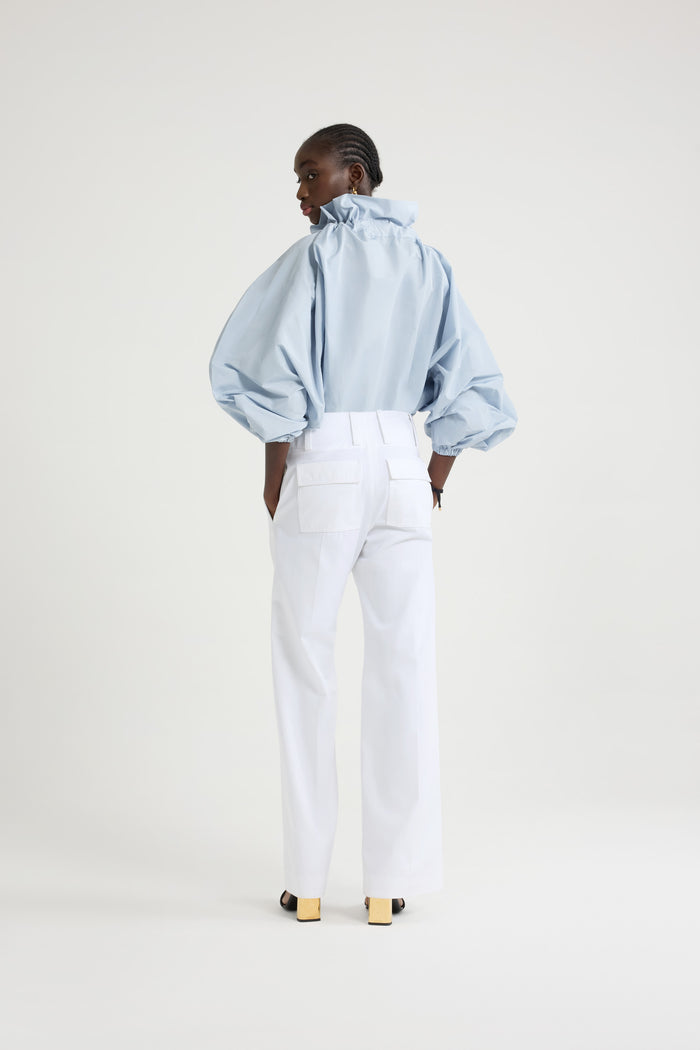 Jean Patou Blouse à Manches Bouffantes En Faille Recyclée Pearl Blue