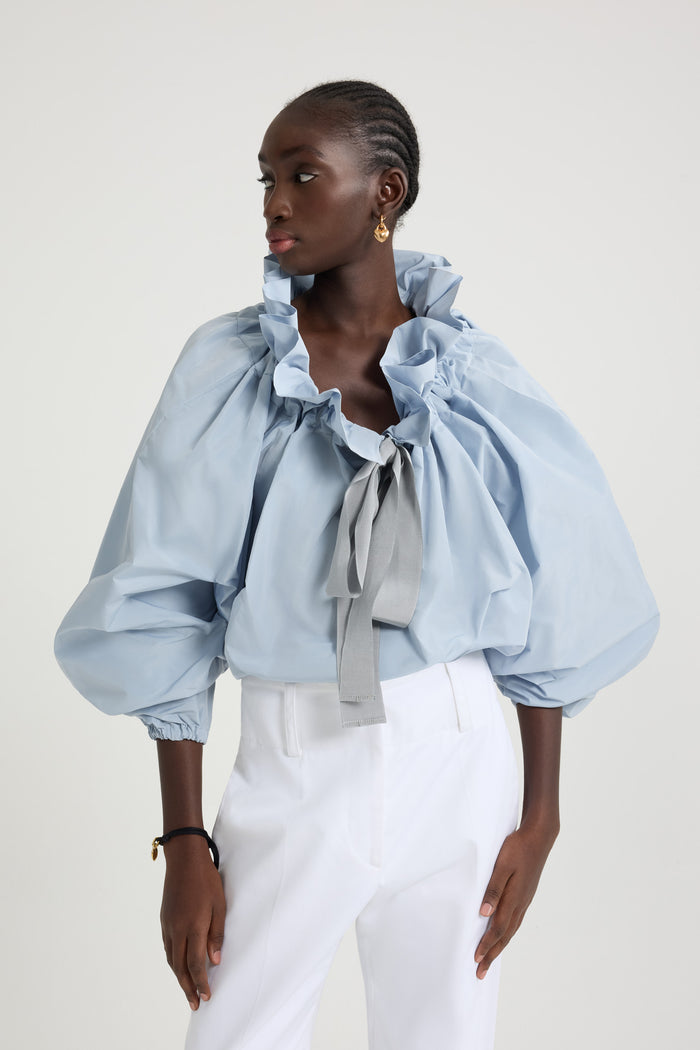 Jean Patou Blouse à Manches Bouffantes En Faille Recyclée Pearl Blue