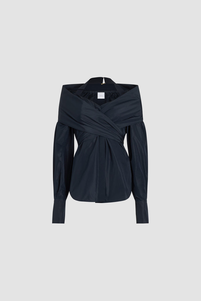 jean patou Blouse croisée en faille recyclée Navy Black