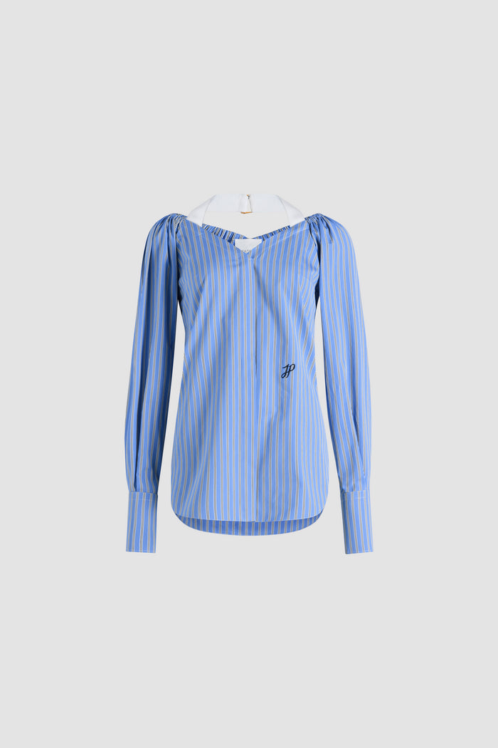 Jean Patou Blouse Croisée En Popeline De Coton Bio Imprimée Heritage Blue Stripes