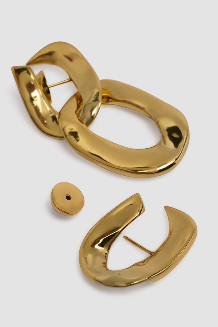 Jean Patou Boucles D'oreilles Chaîne Asymétriques En Laiton Doré Gold