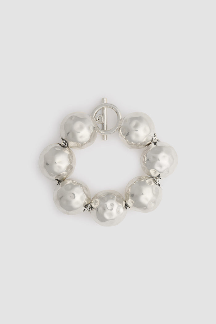 jean patou Bracelet à boules martelées en laiton argenté Silver