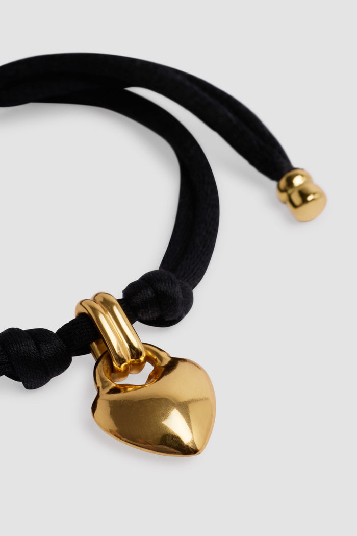 Jean Patou Bracelet Cœur En Laiton Doré Et Coton Black